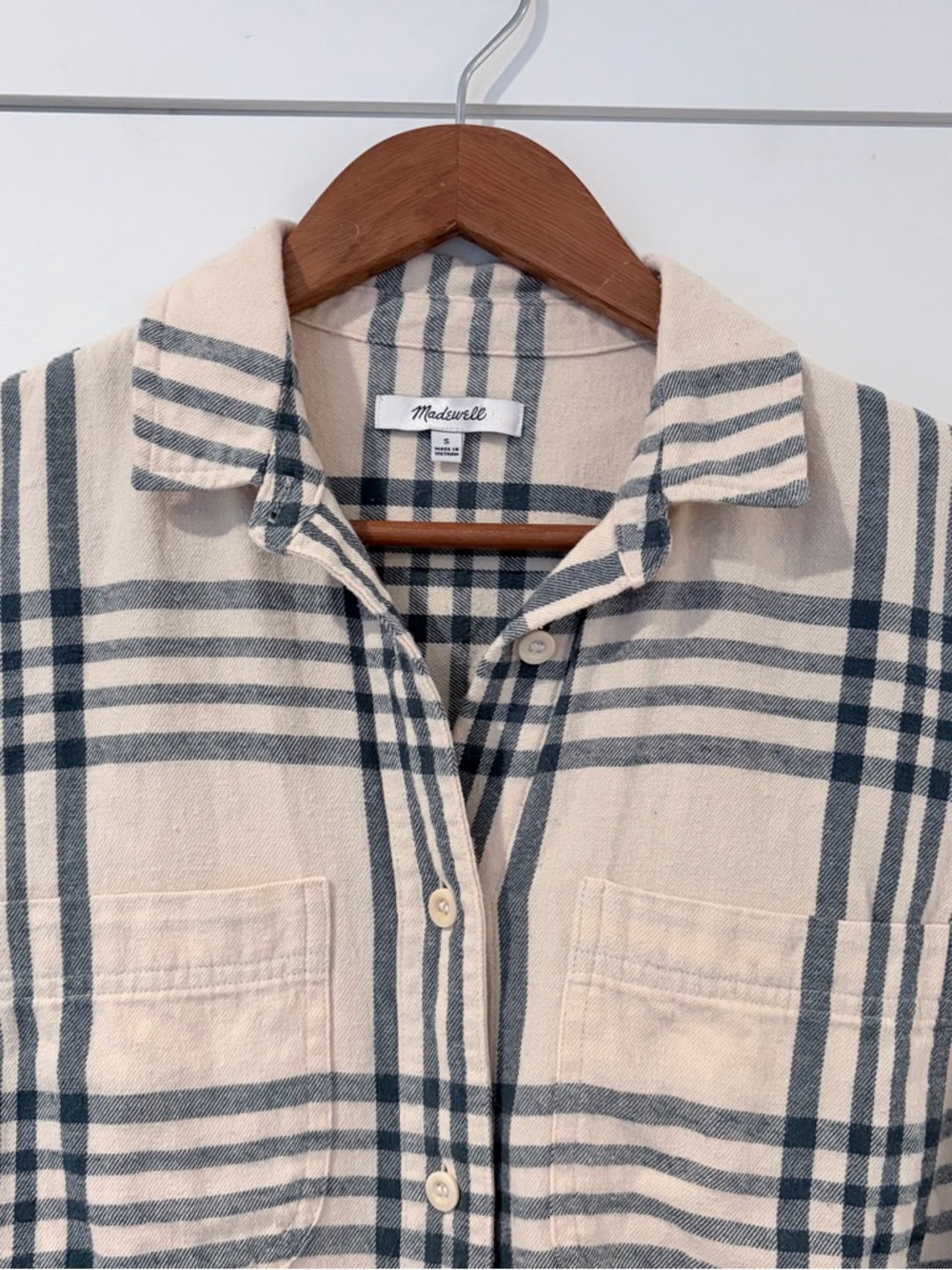 Madewell Plaid Flannel Shirt Small Neutral Cottagecore Casual - Picture 3 of 8